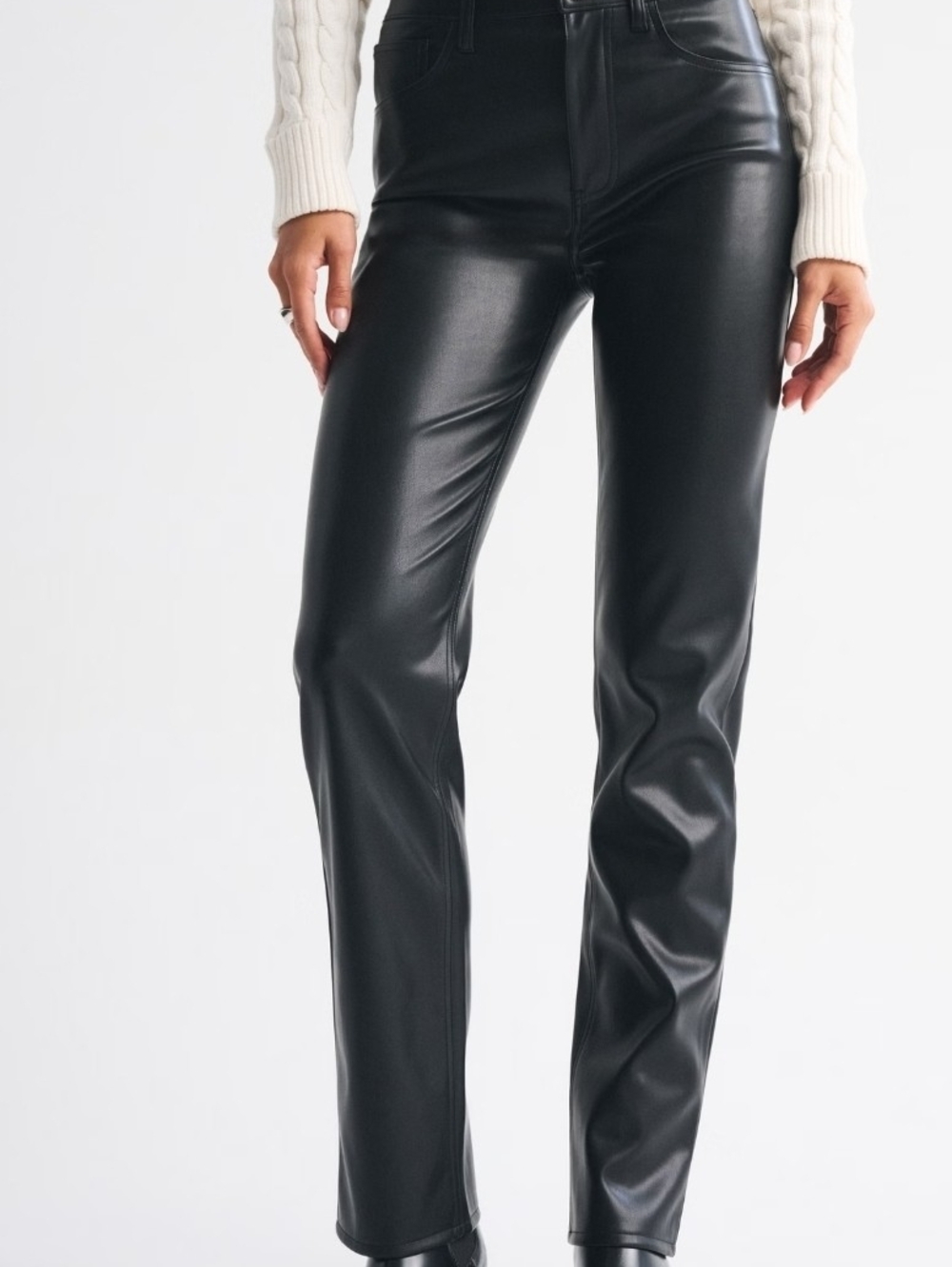 Abercrombie & Fitch Black Faux Leather Straight-Leg Pants